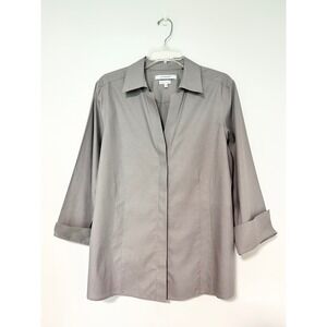 Foxcroft NYC Heritage Non-Iron Grey Cotton Fitted Button‎ Down Shirt Womens 16